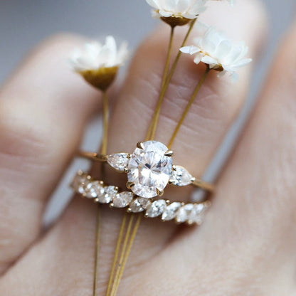 Three Stone Ring with 1.50 CT Oval Moissanite