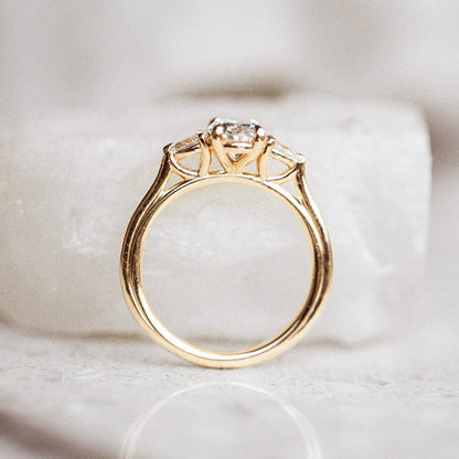 Three Stone Ring with 1.50 Ct Oval Moissanite