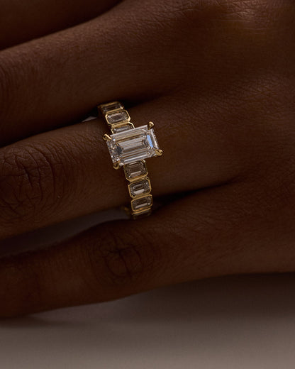 Aurelie- Emerald Half Bold Pave Style Lab Grown Diamond Engagement Ring
