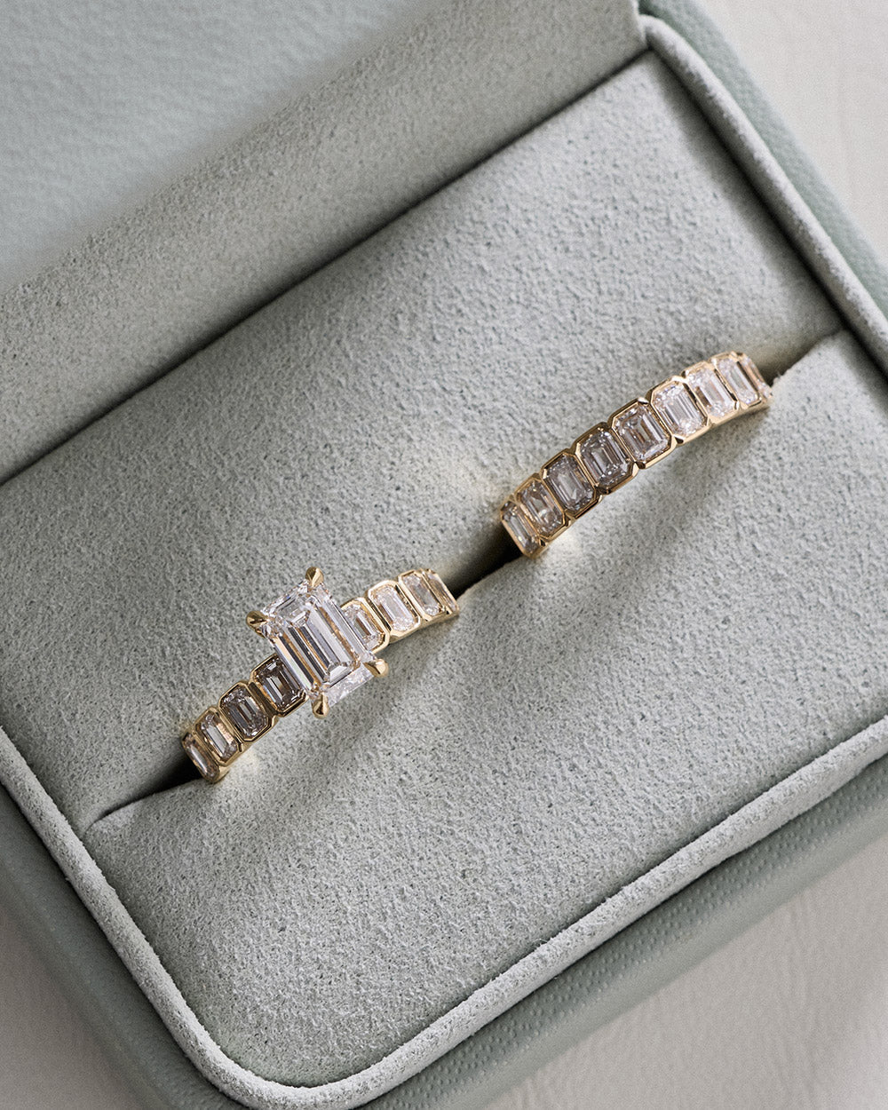 Aurelie- Emerald Half Bold Pave Style Lab Grown Diamond Engagement Ring