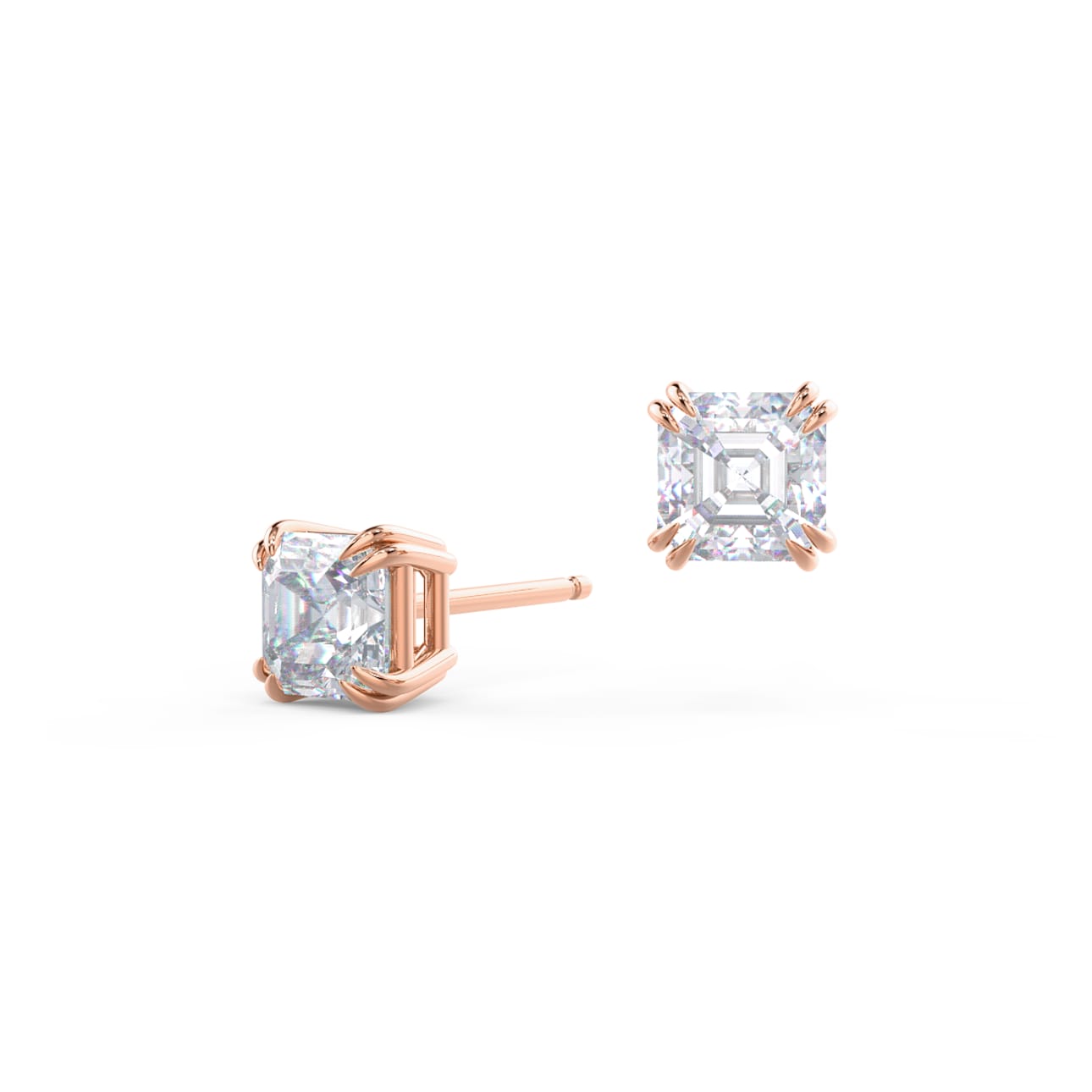 Solitaire Stud Earrings with 1.0 CT-3.0 CT Asscher Cut Moissanite