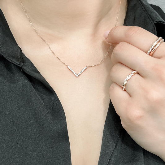 V Style Necklace with 0.24 TCW Round Cut Moissanite