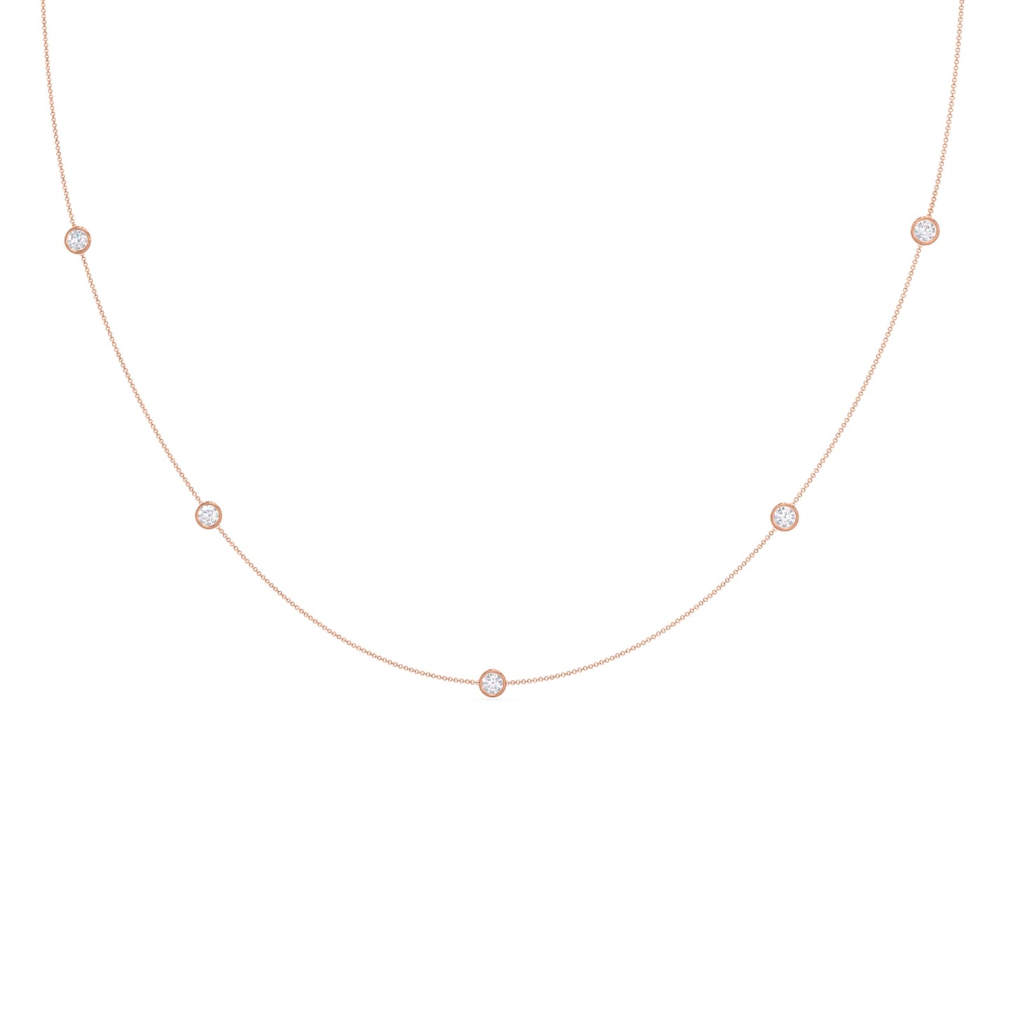 Five Bezel Necklace with 0.25 TCW Floating Cosmopolitan Round Cut Moissanite