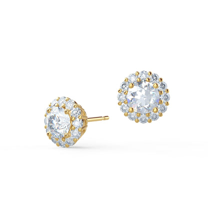 Halo Stud Earrings with 2.50 CT Round Cut Moissanite