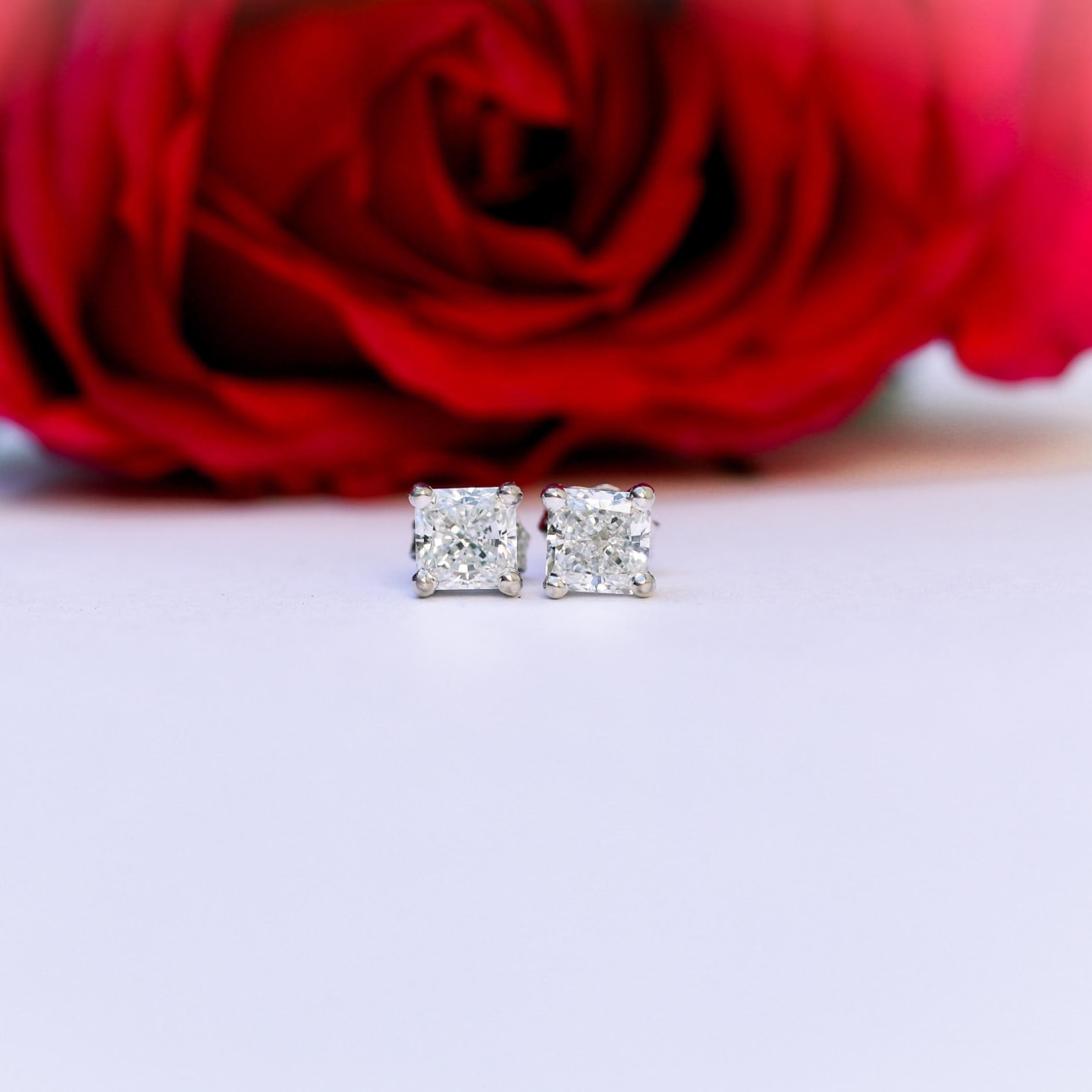 Solitaire Stud Earrings with 1.0 CT-3.0 CT Radiant Cut Moissanite