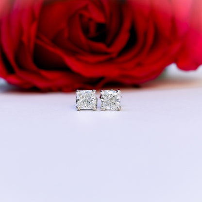 Solitaire Stud Earrings with 1.0 CT-3.0 CT Radiant Cut Moissanite