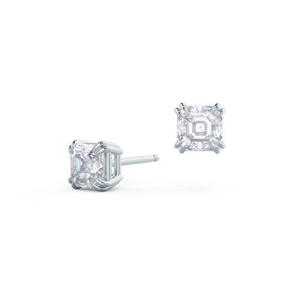 Solitaire Stud Earrings with 1.0 CT-3.0 CT Asscher Cut Moissanite