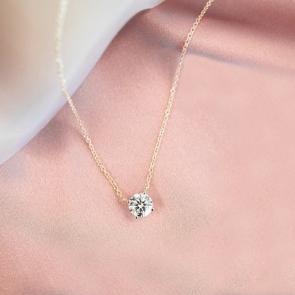 Solitaire Necklace with 1.0 CT Floating Round Cut Moissanite