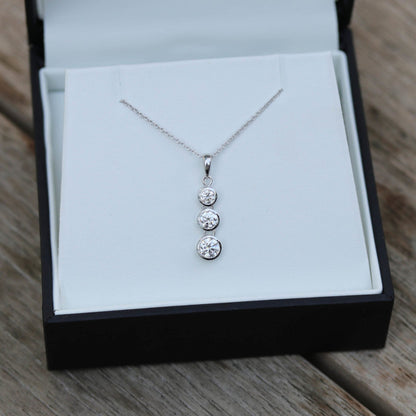 Triple Bezel Necklace with 0.60 TCW Round Cut Moissanite