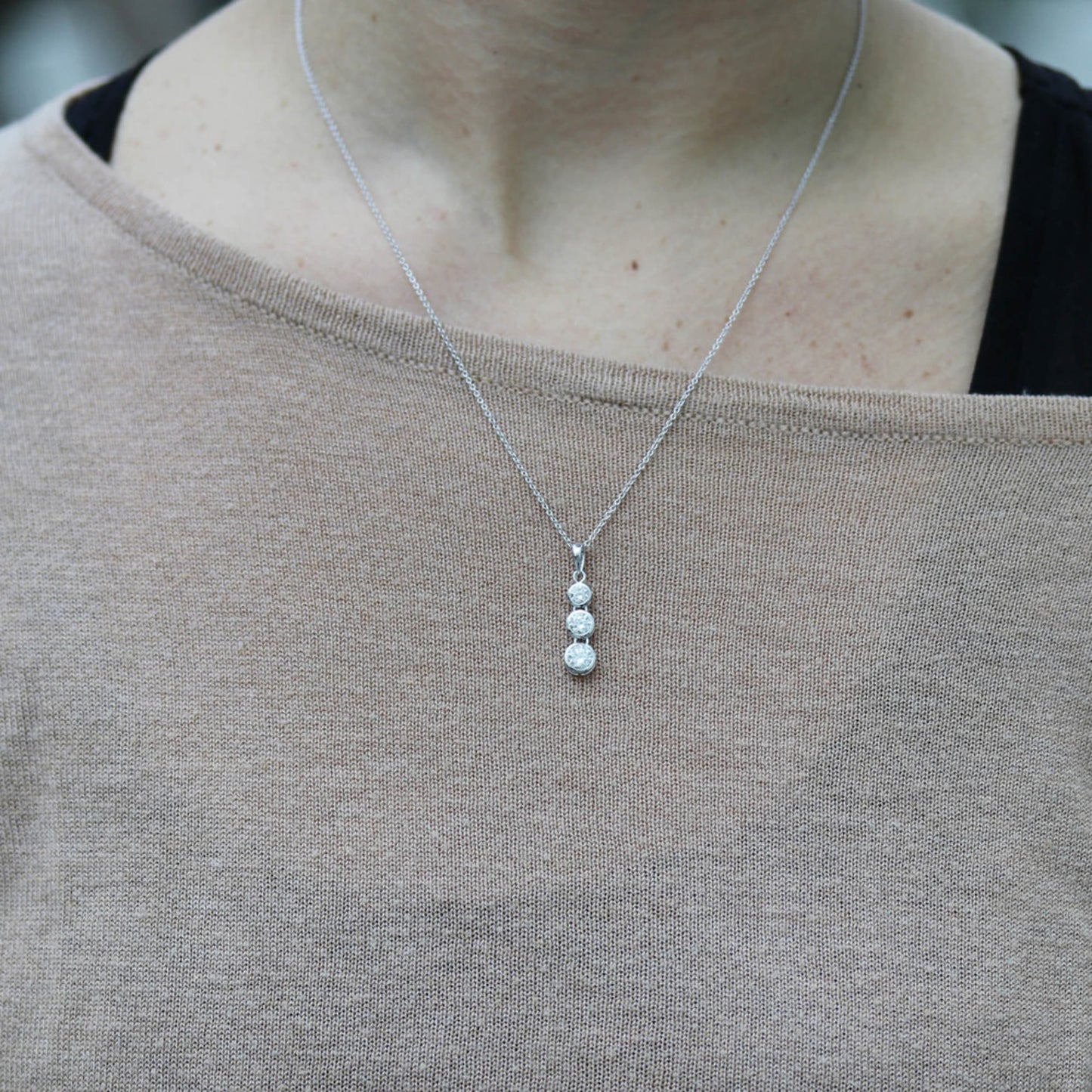 Triple Bezel Necklace with 0.60 TCW Round Cut Moissanite