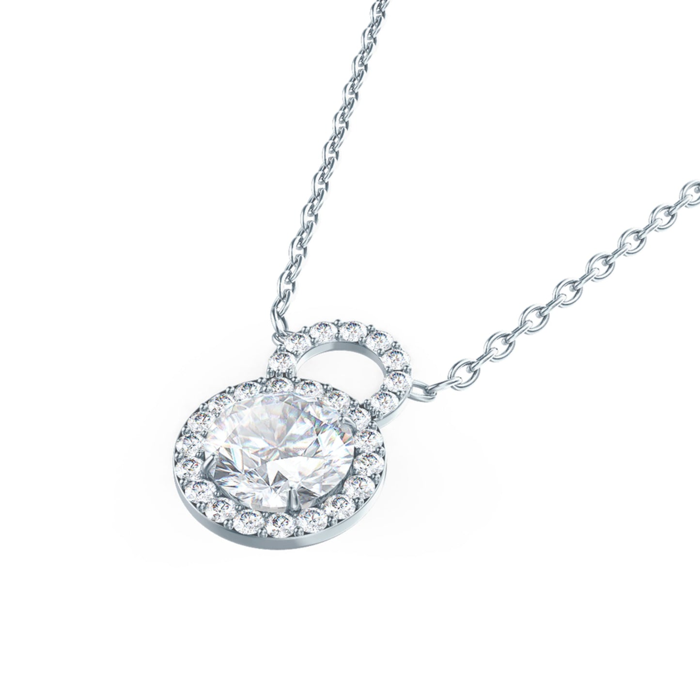 Halo Necklace with 0.50 CT Round Cut Moissanite
