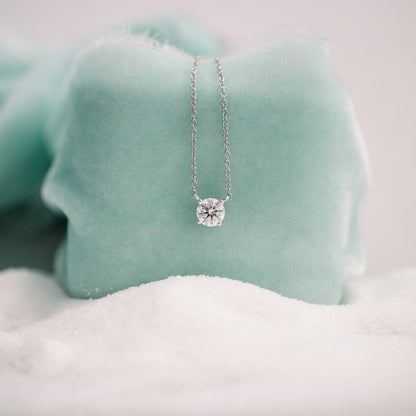 Solitaire Necklace with 1.0 CT Floating Round Cut Moissanite
