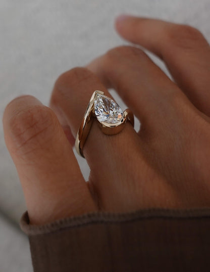 1.0 - 2.5 CT Pear Shaped Lab Grown Diamond Bypass Style Engagement Ring