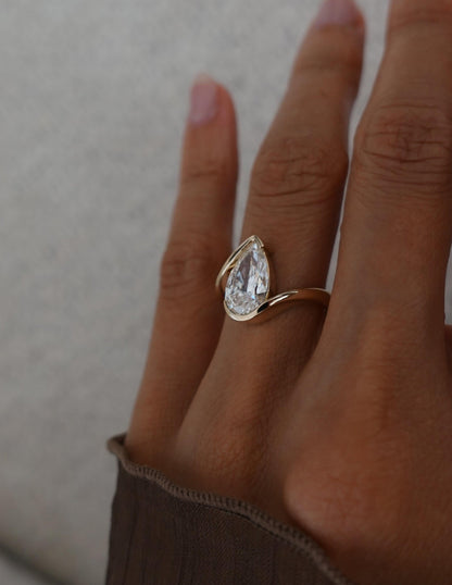 1.0 - 2.5 CT Pear Shaped Lab Grown Diamond Bypass Style Engagement Ring