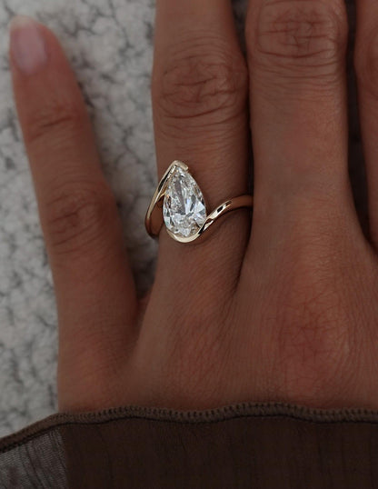 1.0 - 2.5 CT Pear Shaped Lab Grown Diamond Bypass Style Engagement Ring