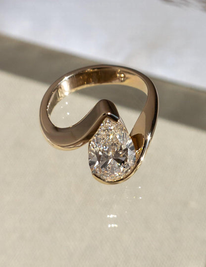 1.0 - 2.5 CT Pear Shaped Lab Grown Diamond Bypass Style Engagement Ring