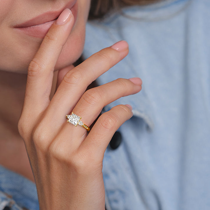 Three Stones Ring with 1.30 CT Princess Cut Moissanite