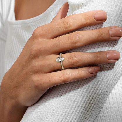 Hidden Halo & Triple Pave Ring with 1.50 CT Oval Cut Moissanite