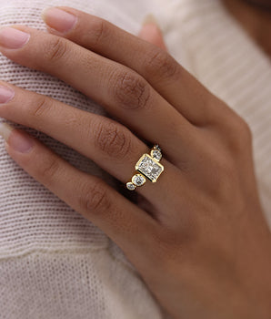 Bezel Pave Ring with 2.0 CT Radiant Cut Moissanite