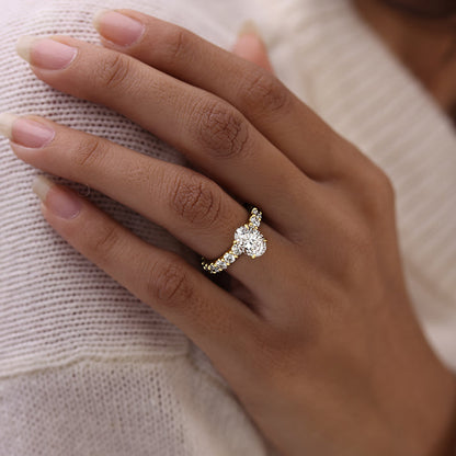 Pave Ring with 1.0 CT Oval Cut Moissanite