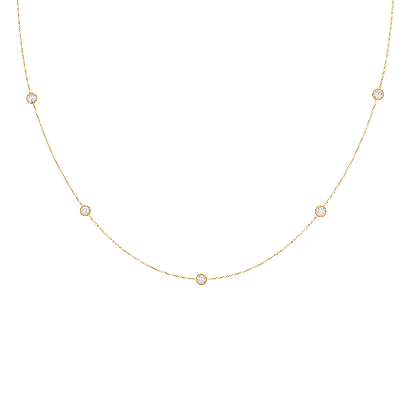 Five Bezel Necklace with 0.25 TCW Floating Cosmopolitan Round Cut Moissanite