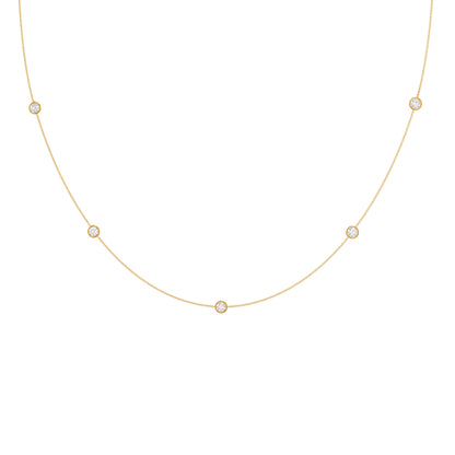 Five Bezel Necklace with 0.25 TCW Floating Cosmopolitan Round Cut Moissanite