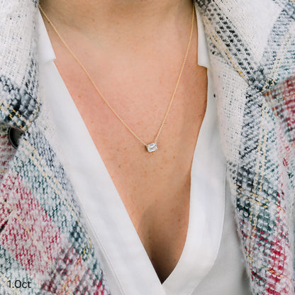 Solitaire Necklace with 0.70 CT East-West Emerald Cut Moissanite